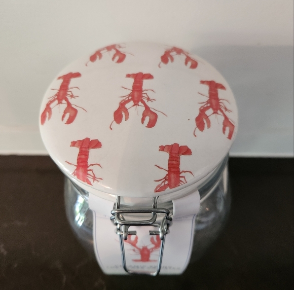Sara Fitz Ceramic Swing Top Glass Canister with Lobster Design - Picture 2 of 6